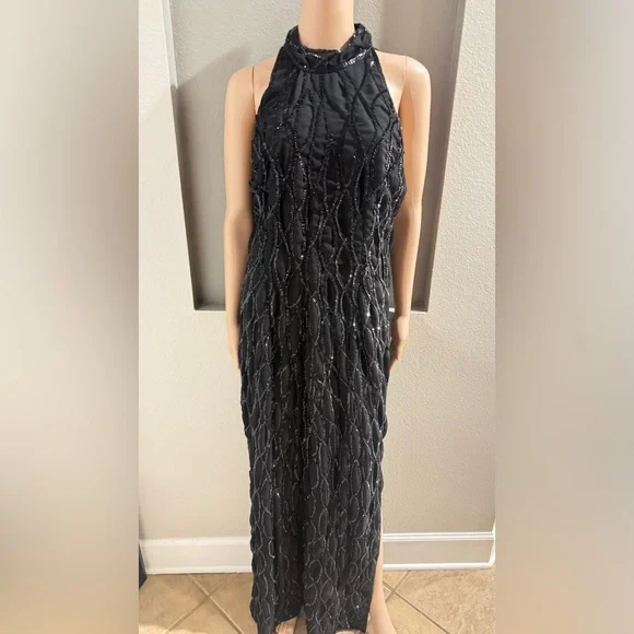 Vintage Beaded Allyson Whitmore Elegant Silk BeadedBlack Sleeveless Dress - Picture 5 of 7